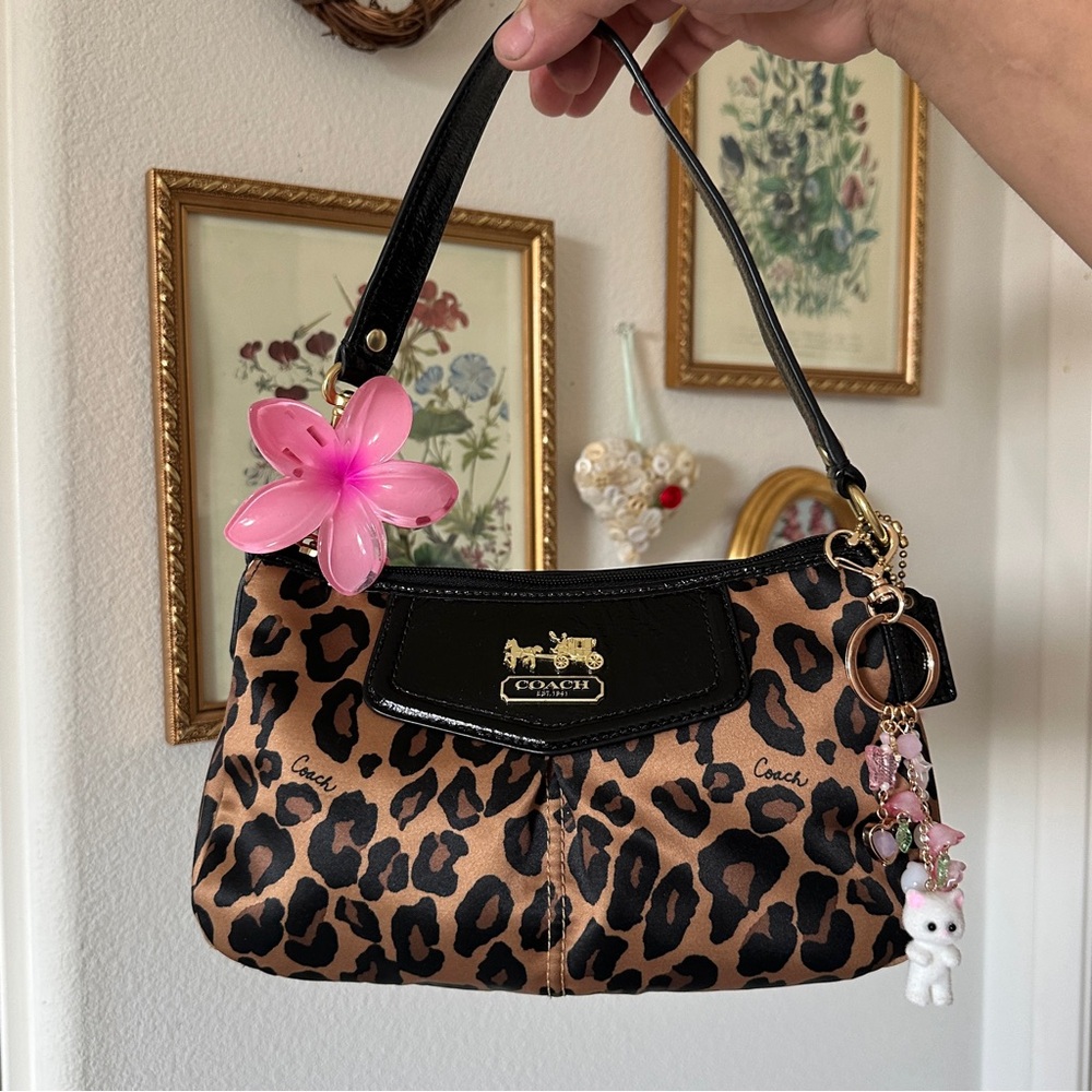 Coach Leopard Print Shoulder Bag - Black and Tan